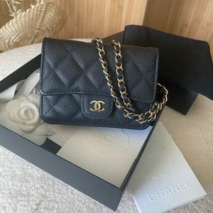 🪩 FULL INCLUSION | Authentic Chanel Black Caviar Clutch on Chain GHW